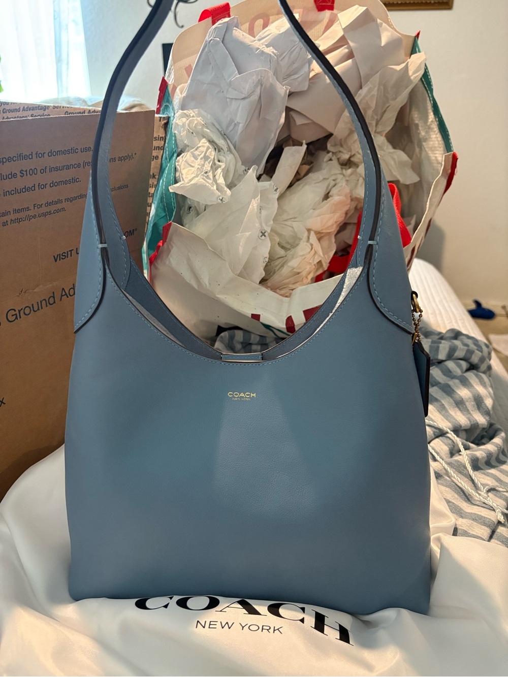 Coach Brooklyn 28 BlueBell Leather Shoulder Hobo with Gold Logo